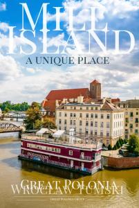 una copertina di un libro di una barca sul fiume in una città di Great Polonia Wrocław Tumski a Breslavia