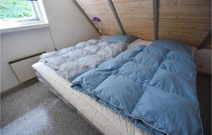 HumbleにあるNice Home In Humble With Saunaの青い枕が備わる客室のベッド1台分です。