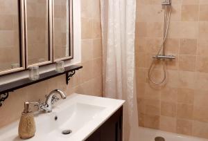 un bagno con lavandino e doccia di Maison d'Orion a La Réole Altre 17 foto