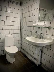 a bathroom with a toilet and a sink at Gåsen Out in Burgsvik