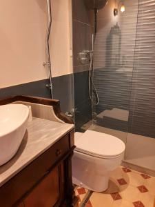 uma casa de banho com um lavatório, um WC e um chuveiro em Bellini Apartment em Catânia