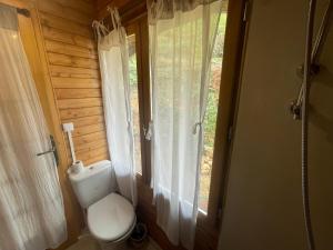 ein Bad mit einem WC und einem Fenster in der Unterkunft 7eme ciel - Tiny House avec Grande Piscine intérieure chauffée toute l'année in Marais-Vernier