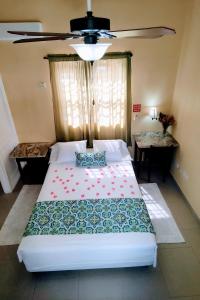 a large bed in a room with a ceiling fan at BenCastle Villa in Gros Islet