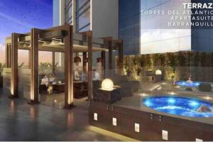 a rendering of a building with a hot tub at Rams apartasuits en hotel 5 estrellas in Barranquilla