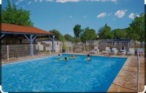 un grupo de personas en una piscina en Mobilhome 6 personnes, en Saint-Georges-de-Didonne