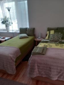 sypialnia z 2 łóżkami i oknem w obiekcie Kapitula centrum w Bańskiej Bystrzycy