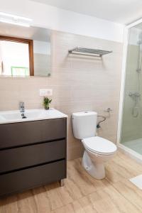 een badkamer met een toilet, een wastafel en een douche bij Estancia Cecilia in La Orotava