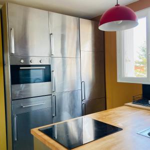 雷恩的住宿－Rennes Appartement design 50's，厨房配有大型不锈钢冰箱