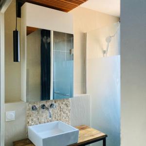 雷恩的住宿－Rennes Appartement design 50's，一间带水槽和镜子的浴室