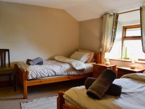 um quarto com 2 camas e uma janela em Greig House Farm em Llangattock Lingoed