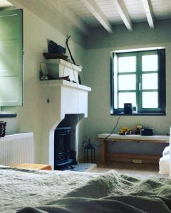 KATIKIA ZAGORI في فيستا: غرفة معيشة مع موقد ونافذة