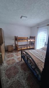 a bedroom with two bunk beds and a window at Villa Jelena Mavrovo in Mavrovo