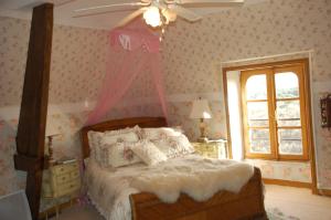 a bedroom with a bed and a ceiling fan at Chateau du Mur in Comblessac