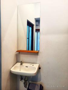a bathroom with a white sink and a mirror at Loka Anyar Guest House in Kerobokan