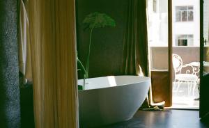 a bath tub with a plant in a room at Mona Athens in Athens