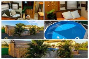 a collage of pictures of a house with a palm tree at Brisas de Isabela Cozy Glamper 1A in Isabela