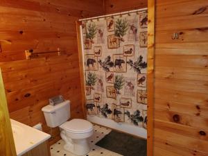 セバービルにあるStory Brook: Beautiful true log cabin! Close to Dollywood, State Park, and more!のバスルーム(トイレ、シャワーカーテン付) +30枚の写真