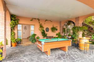 una mesa de billar en una habitación con plantas en Villa Origami, en Lloret de Mar