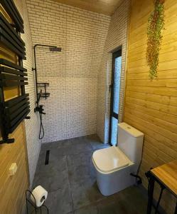 ein Bad mit einem weißen WC in einem Zimmer in der Unterkunft Akhatani Inn in Akhatani