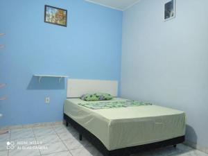 um quarto azul com uma cama num quarto em Brazil Inn Hostel em Salvador