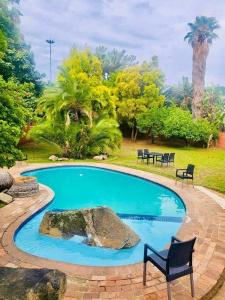 a swimming pool with a chair and a rock at ALBATROSSWAYS LODGE in Sandton