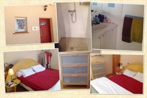 a collage of pictures of a bathroom and a bedroom at Meublés de Margastau in Dieupentale