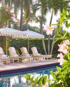 eine Gruppe von Liegestühlen neben einem Swimmingpool in der Unterkunft The Colony Hotel in Palm Beach