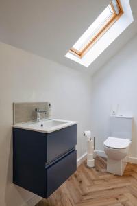 ein Badezimmer mit einem WC, einem Waschbecken und einem Dachfenster in der Unterkunft The Cosy Inn - Luxury Private Hot-Tub in Dungiven