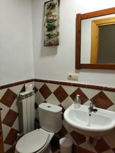 łazienka z toaletą i umywalką w obiekcie Don Camino w mieście Villalcázar de Sirga