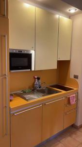 a kitchen with a sink and a microwave at Tristan casa vacanze a Roma in Casal Palocco