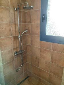 a shower with a shower head in a bathroom at Villa Thea - The View 2nd floor in Áno Yerakaríon