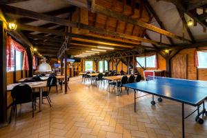 ミエルノにあるVilla Finezja Pokoje Goscinneの卓球台と椅子が備わる客室です。