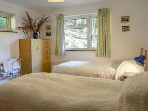 a bedroom with two beds and a window at The Glen in Devils Bridge