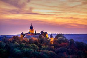 a castle on top of a hill with trees at Better Living - Villa - Exklusiv Studio 76qm in Montabaur