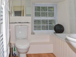 a bathroom with a toilet and a sink and a window at Greenbank in Veryan