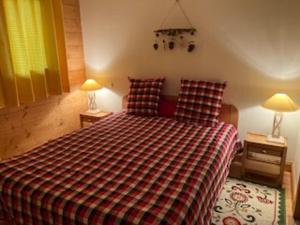 sypialnia z dużym łóżkiem z 2 lampami w obiekcie Spacieux T3, 6 pers, calme, balcon, parking, casier à skis, navette à 150m - FR-1-572-278 w mieście Arâches-la-Frasse