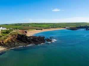 an aerial view of a beach and the ocean at Ocean View Apartment in Thurlestone