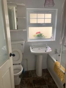 a bathroom with a sink and a toilet and a window at Kingsmills Cottages in Artrea +71 photos