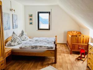 1 dormitorio con cama y ventana en Ferienhaus Elisabeth-Erzgebirge, en Olbernhau