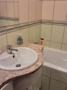 W łazience znajduje się umywalka i wanna. w obiekcie Przy Parku w mieście Jarosław