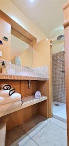 y baño con lavabo y ducha. en Villa Aigarden maison d'hôtes en Aviñón