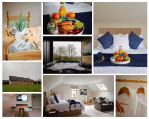 eine Collage mit Fotos eines Hotelzimmers und eines Zimmers in der Unterkunft The Cosy Inn - Luxury Private Hot-Tub in Dungiven