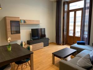 un soggiorno con divano e TV di Apartment Plaza de la Merced a Valencia