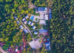 an aerial view of a house in the forest at The Blossom Resort - Chikmagalur in Chikmagalūr