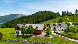 una vista aérea de una casa en un campo verde en Sonnleit'n Zimmer 1 en Abtenau