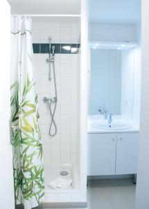 La salle de bains est pourvue d'une douche et d'un lavabo. dans l'établissement Twenty Business Flats Lille Grand Stade, à Villeneuve d'Ascq