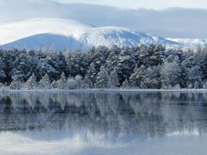 a reflection of a mountain in a lake with snow at Caman House Apt 2 - by Where Stags Roar in Newtonmore