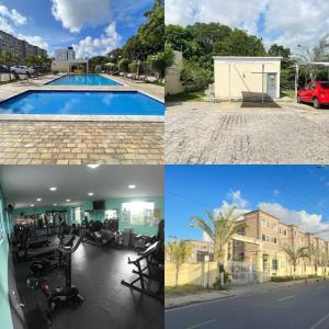 a collage of photos with a pool and a building at MSHome - Apartamento Térreo com Varanda e Mobiliado in João Pessoa