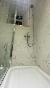 a bathroom with a shower and a toilet in it at Seymour - Marble Arch, Mayfair Apartments hosted by Maysa London in London