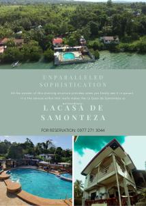 a collage of two photos of a resort and a river at La Casa de Samonteza in Camotes Islands